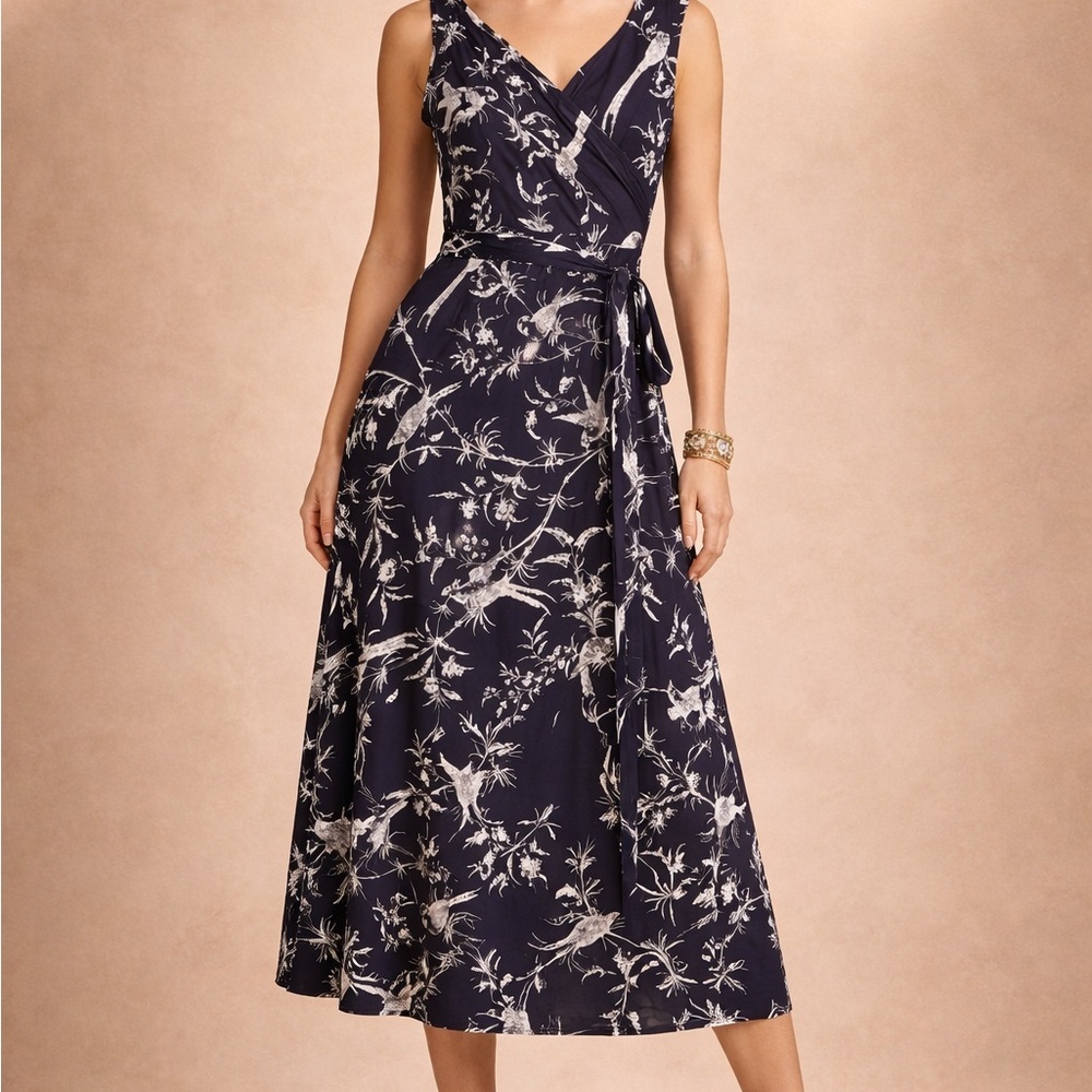 Elegant Navy Floral Wrap Dress